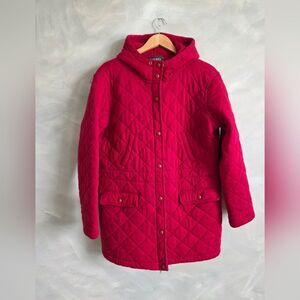 Lauren Ralph Lauren Womens Quilted Jacket Hooded Red Full Zip Cotton XL Barn